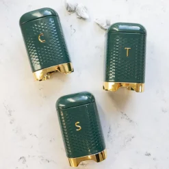 Three-Piece Textured Geometric Tea, Coffee & Sugar Canister Set