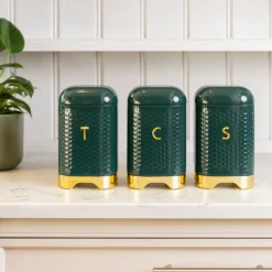 Three-Piece Textured Geometric Tea, Coffee & Sugar Canister Set