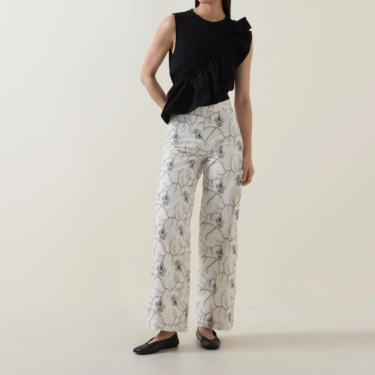 Trisja Floral Embroidered Straight Leg Trousers