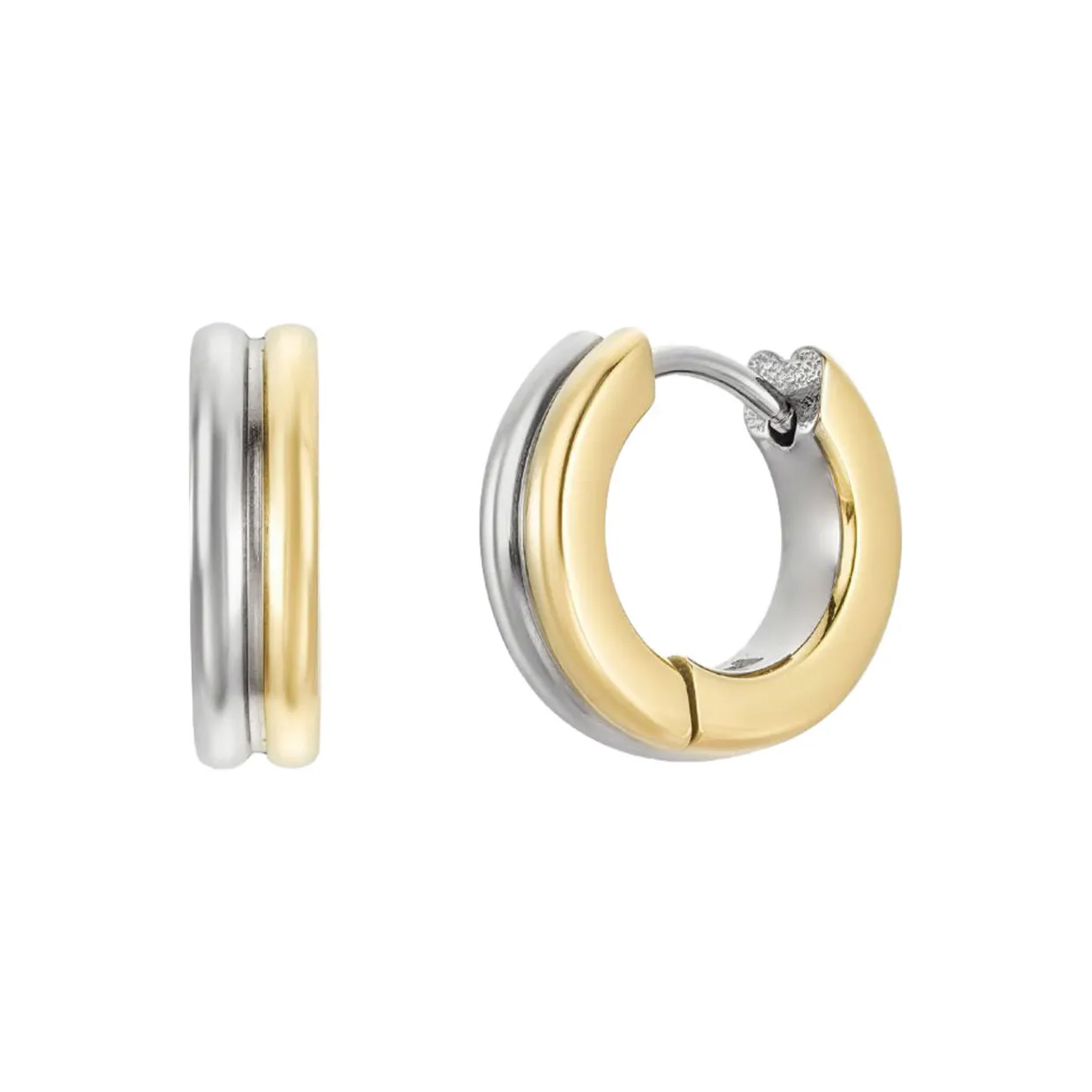 Two Tone Barrel Huggie Earrings