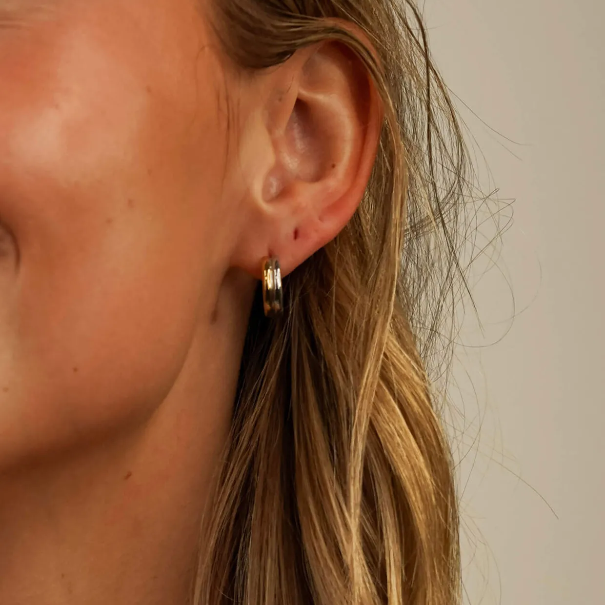 Two Tone Barrel Huggie Earrings