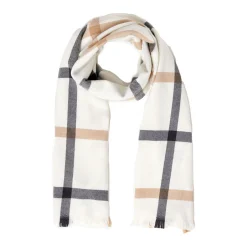 Fashion FOXFORD White Neutral Stripe Extra Fine Merino Scarf